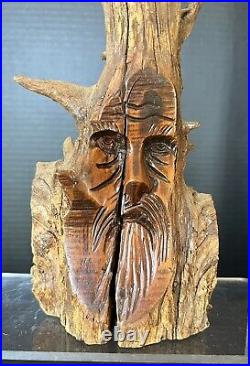 Junior Cobb Signed Wood Carving Folk Art Tree Spirit -Vintage-Arkansas