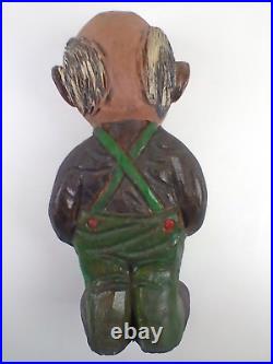Junior Cobb Wood Carving Bib Overall Short Balding man Folk Art Carved Wood