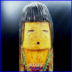 Kachina Carved Statue Proctor of Village Signed Robbins Yellow Corn Girl Maiden
