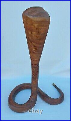 King Cobra Snake Wooden Sculpture Art, Décor, Figurine Statue In Preowned Condit