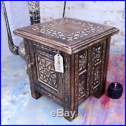 Kumara Small Square Side Table Moroccan Style Carving Storage Compartment Home