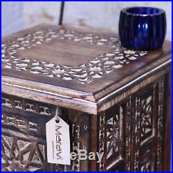 Kumara Small Square Side Table Moroccan Style Carving Storage Compartment Home