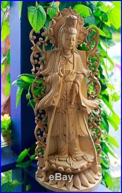 Kwan Yin Bodhisattva wood carving Statue Buddhist Goddess Sculpture Balinese Art
