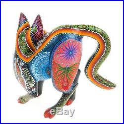 LARGE CAT Oaxacan Alebrije Wood Carving Mexican Art Animal Sculpture Painting