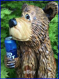 LARGE Chainsaw Carved BEER BEAR White Pine Wood Carvings Wood Sculptures UNIQUE