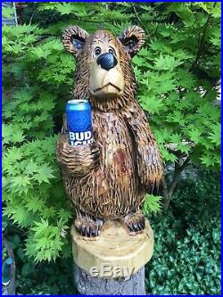 LARGE Chainsaw Carved BEER BEAR White Pine Wood Carvings Wood Sculptures UNIQUE