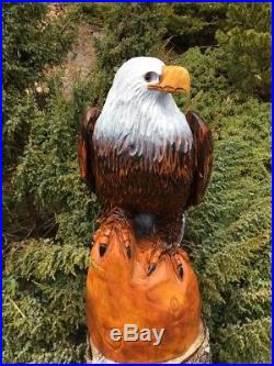 LARGE Chainsaw Carving Bald Eagle WHITE PINE WOOD Sculptures Log Statue Folk Art