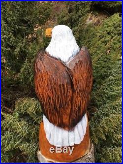 LARGE Chainsaw Carving Bald Eagle WHITE PINE WOOD Sculptures Log Statue Folk Art