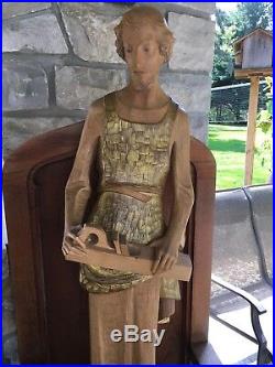 LARGE HAND CARVED WOOD SAINT JOSEPH SCULPTURE SIGNED ITALY CHRISTIAN 47 Tall