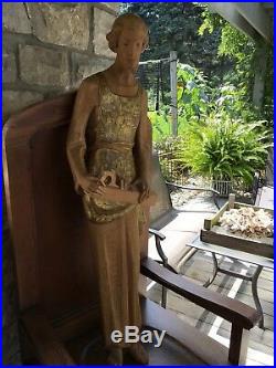 LARGE HAND CARVED WOOD SAINT JOSEPH SCULPTURE SIGNED ITALY CHRISTIAN 47 Tall