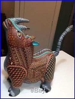 LARGE RHINO Oaxacan Alebrije Wood Carving Mexican Art Animal Sculpture Painting