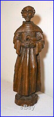 LARGE antique 1800s carved wood folk art Santos Saint Francis Assisi sculpture