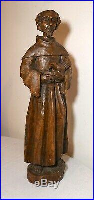 LARGE antique 1800s carved wood folk art Santos Saint Francis Assisi sculpture