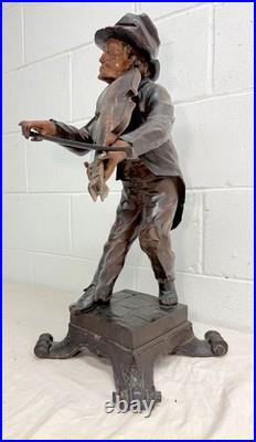 LARGE antique European 1800 carved wood fiddler violinist sculpture statue music