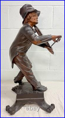 LARGE antique European 1800 carved wood fiddler violinist sculpture statue music