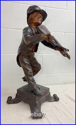 LARGE antique European 1800 carved wood fiddler violinist sculpture statue music LARGE antique European 1800 carved wood fiddler violinist sculpture statue music