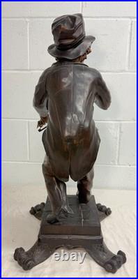 LARGE antique European 1800 carved wood fiddler violinist sculpture statue music