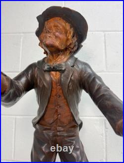 LARGE antique European 1800 carved wood fiddler violinist sculpture statue music