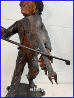 LARGE antique European 1800 carved wood fiddler violinist sculpture statue music