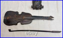 LARGE antique European 1800 carved wood fiddler violinist sculpture statue music
