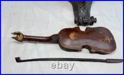 LARGE antique European 1800 carved wood fiddler violinist sculpture statue music