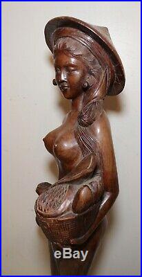 LARGE antique hand carved wood Balinese Indonesian nude lady sculpture statue