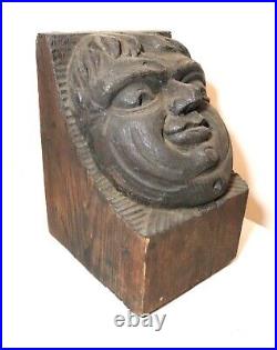 LARGE antique hand carved wood figural wall shelf architectural corbel sculpture