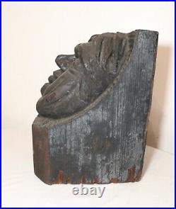 LARGE antique hand carved wood figural wall shelf architectural corbel sculpture