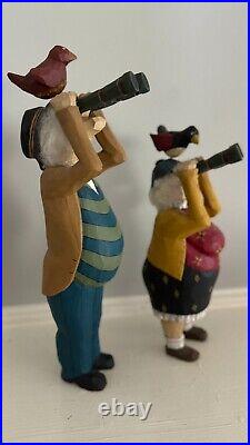 LARRY KOOSED Folk Art Wood Carvings BIRD WATCHING 2 Birders Signed- 2003