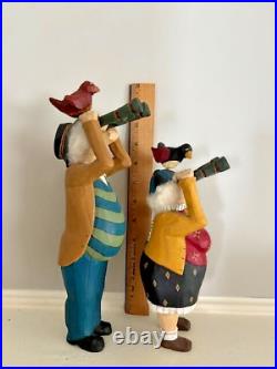 LARRY KOOSED Folk Art Wood Carvings BIRD WATCHING 2 Birders Signed- 2003