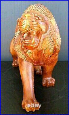LION Hand Carved Wood Carving Antique Mid-Century Hollywood Regency Sculpture