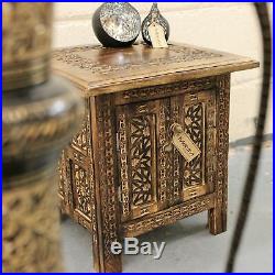 Lama Dal Small Square Side Table Moroccan Style Carving Storage Compartment Home