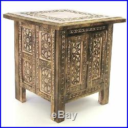 Lama Dal Small Square Side Table Moroccan Style Carving Storage Compartment Home