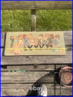Large 19 VTG German Wood Relief Carving Children Tug Of War MCM Folk Art