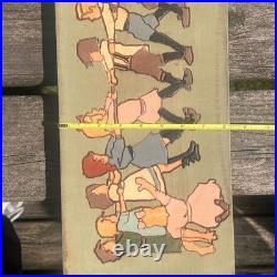 Large 19 VTG German Wood Relief Carving Children Tug Of War MCM Folk Art