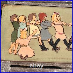 Large 19 VTG German Wood Relief Carving Children Tug Of War MCM Folk Art