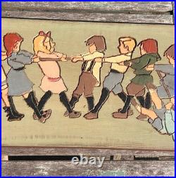 Large 19 VTG German Wood Relief Carving Children Tug Of War MCM Folk Art