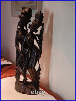 Large 31 In Bali Art Carved Hard Wood Sculpture Dancers Indonesian Art Deco