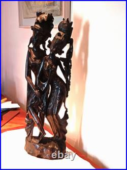 Large 31 In Bali Art Carved Hard Wood Sculpture Dancers Indonesian Art Deco