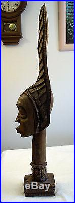 Large Antique African Carved Wood Head Bust Sculpture 34 Inches High