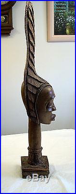 Large Antique African Carved Wood Head Bust Sculpture 34 Inches High