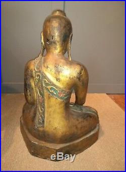 Large Antique Buddha Asian Thai Carved Wood Sculpture