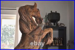 Large Antique Folk Art Hand Carved Appalachian Wooden Horse Sculpture