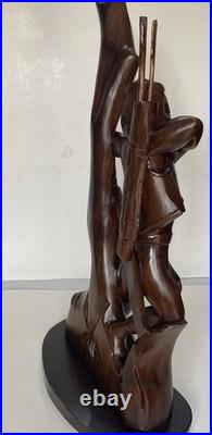 Large Antique Hand Carved Wooden Indian Bow Hunter Statue 19 Tall