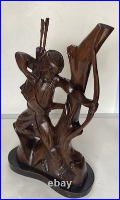 Large Antique Hand Carved Wooden Indian Bow Hunter Statue 19 Tall Large Antique Hand Carved Wooden Indian Bow Hunter Statue 19 Tall