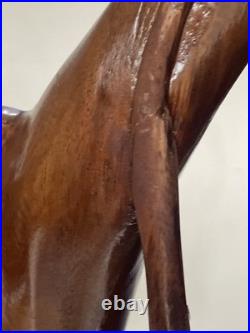 Large Antique Hand Carved Wooden Indian Bow Hunter Statue 19 Tall