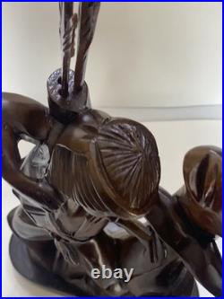 Large Antique Hand Carved Wooden Indian Bow Hunter Statue 19 Tall