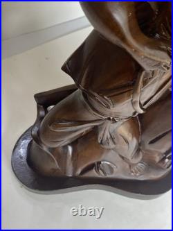 Large Antique Hand Carved Wooden Indian Bow Hunter Statue 19 Tall