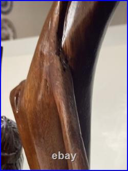 Large Antique Hand Carved Wooden Indian Bow Hunter Statue 19 Tall