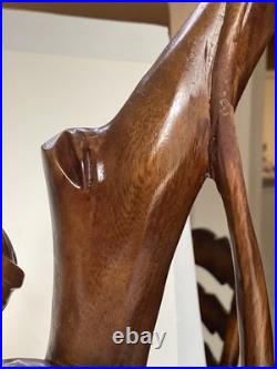 Large Antique Hand Carved Wooden Indian Bow Hunter Statue 19 Tall
